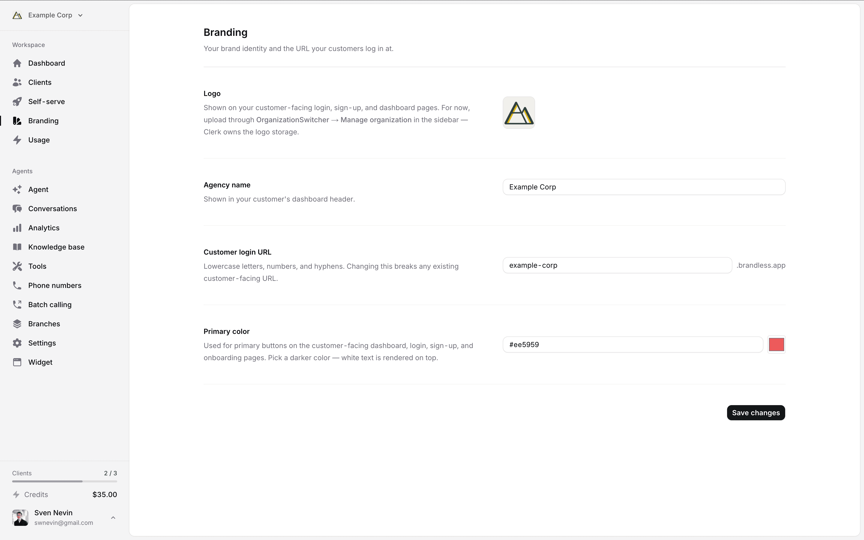 A white-labeled client workspace, running entirely under your own brand.
